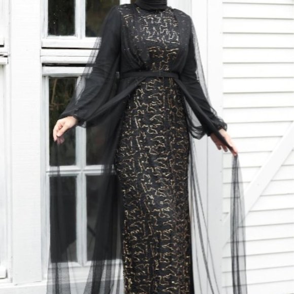 Urban Modesty LACE WITH CHIFFON OVERLAY GOWN - Picture 1 of 4